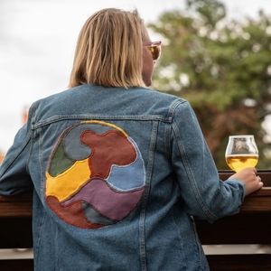 Hand painted denim jacket football player